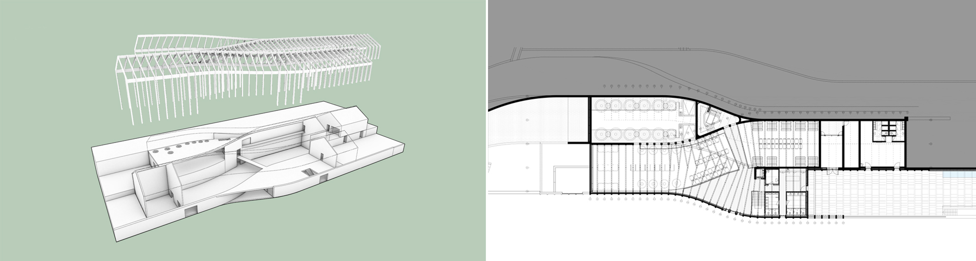 planta e modelo 3d do projeto da Adega da Quinta de Santo António de Adorigo